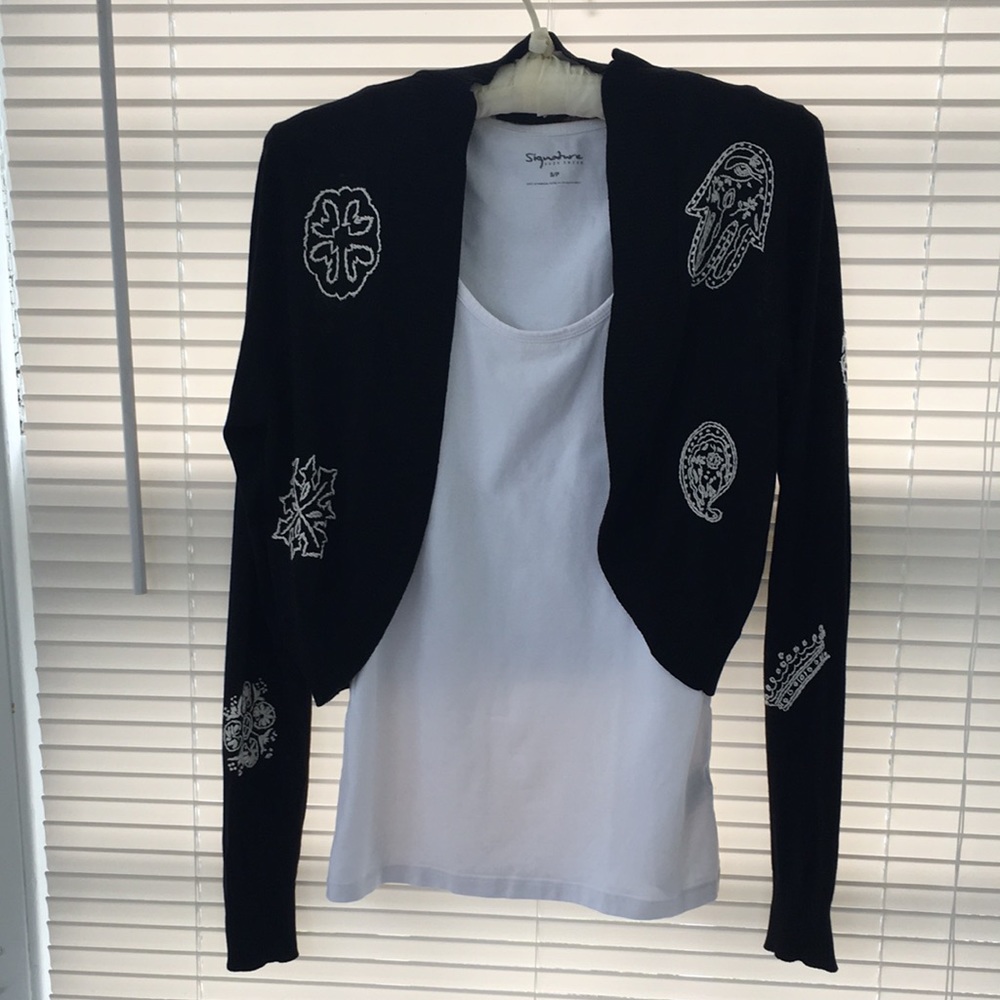BCBGMAXAZRIA - shrug w/beautiful embroidery.